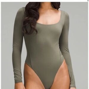 lululemon Wundermost Army Green Square Neck Bodysuit